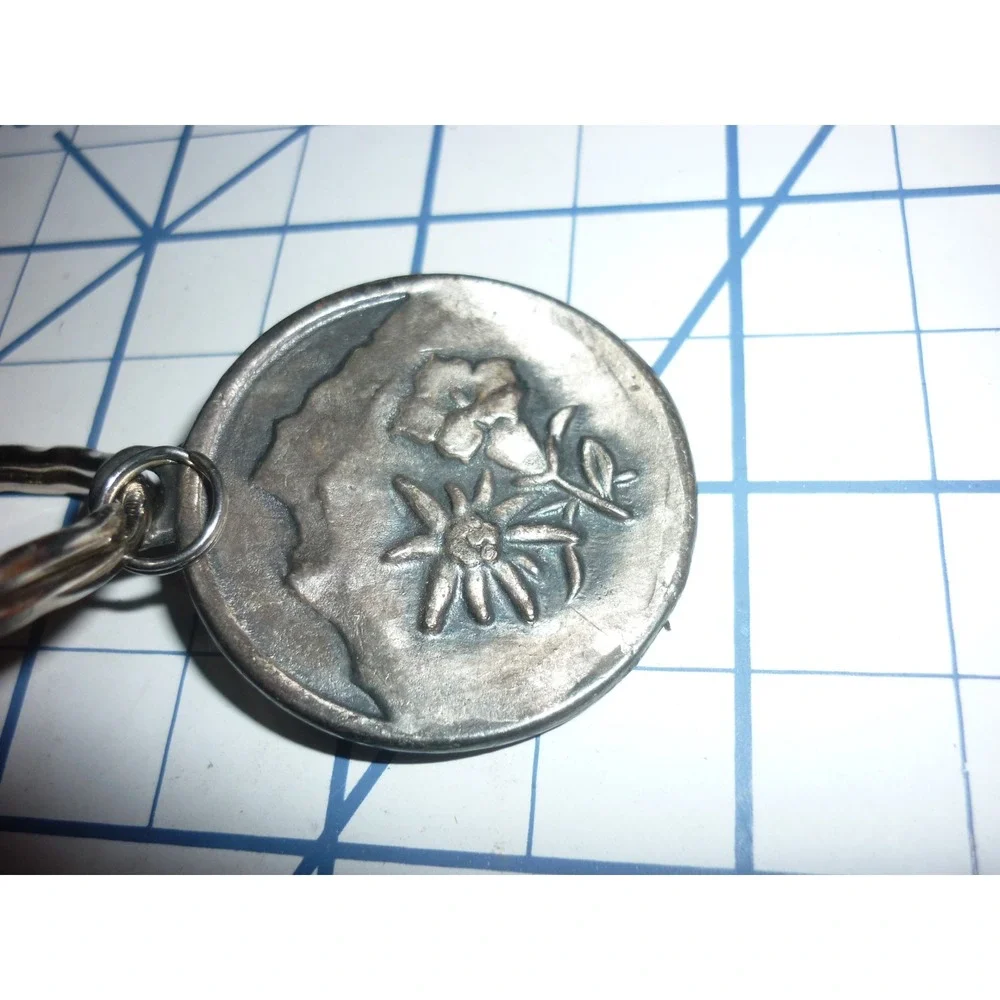 Vintage Ullr Skier‎ Medal Keychain Norse God Protection Alpine Edelweiss Gentian